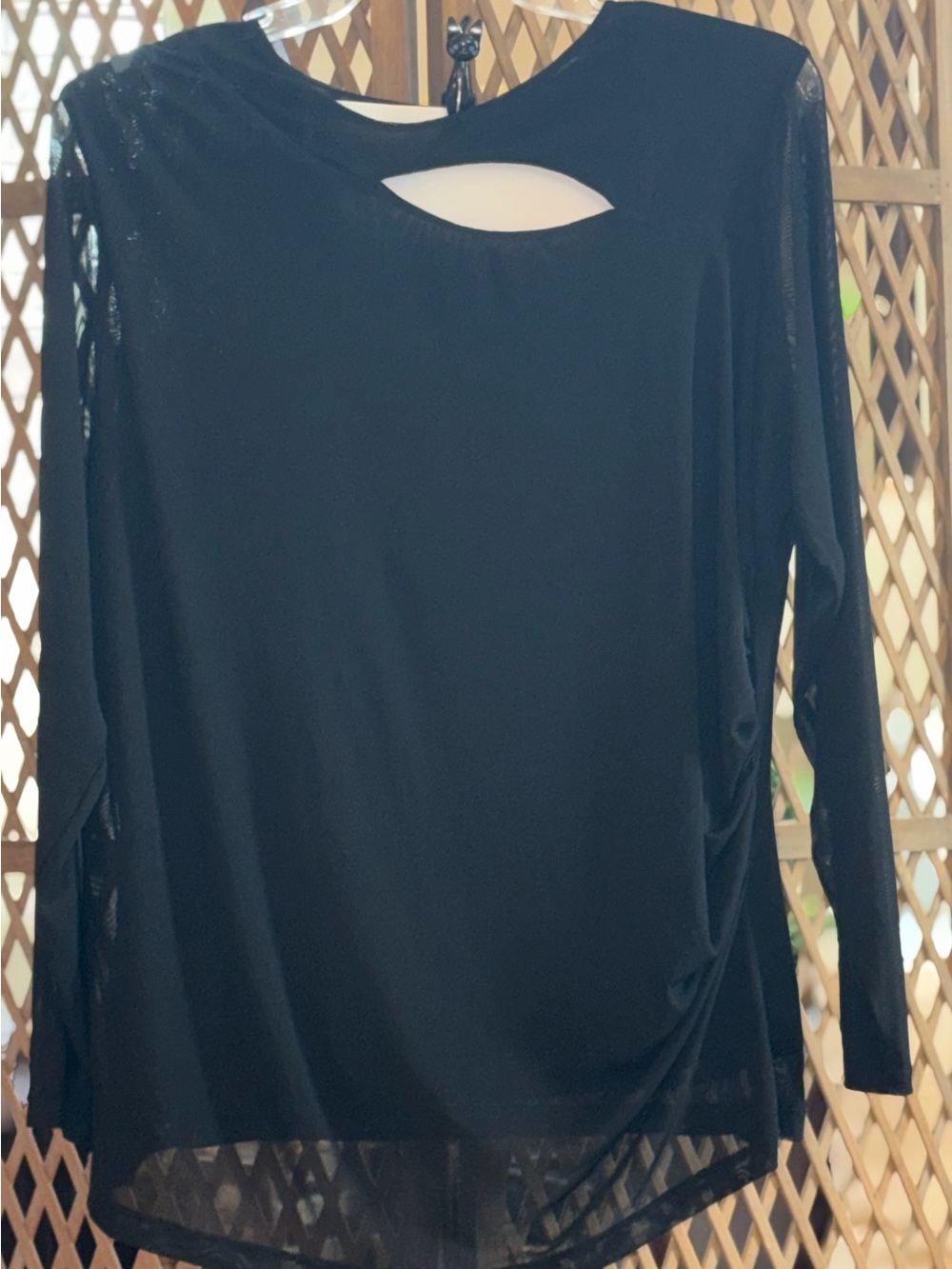 INC International Concepts Black Long Sleeve Top Sheer Lined with Front Cutout
